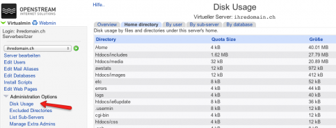 Virtualmin Disk Usage